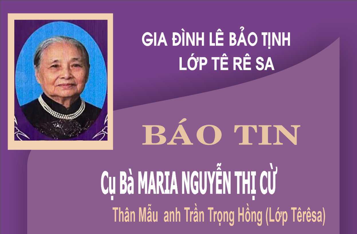 Tin buồn: Cụ Bà MARIA NGUYỄN THỊ CỪ