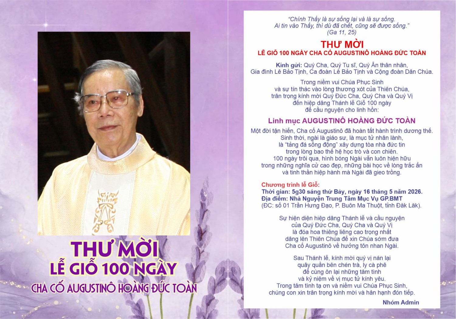 Thư mời giỗ a